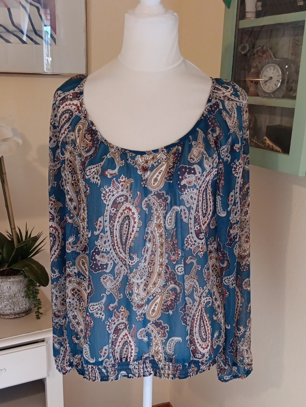 Lucky Brand Teal Paisley Boho Peasant Top